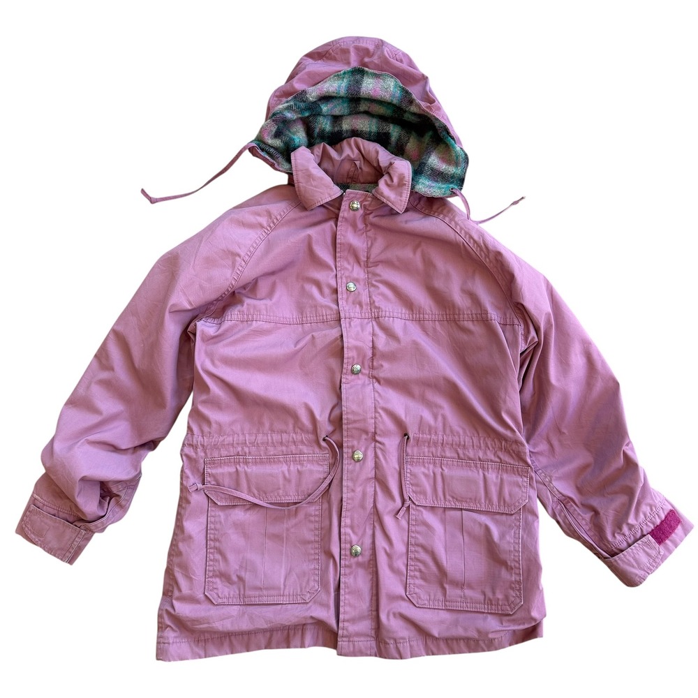 Vintage Woolrich‎ Woman Mountain Parka Jacket Pink Plaid Lined Hooded Medium USA